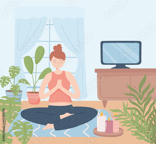 woman yoga relaxing in home