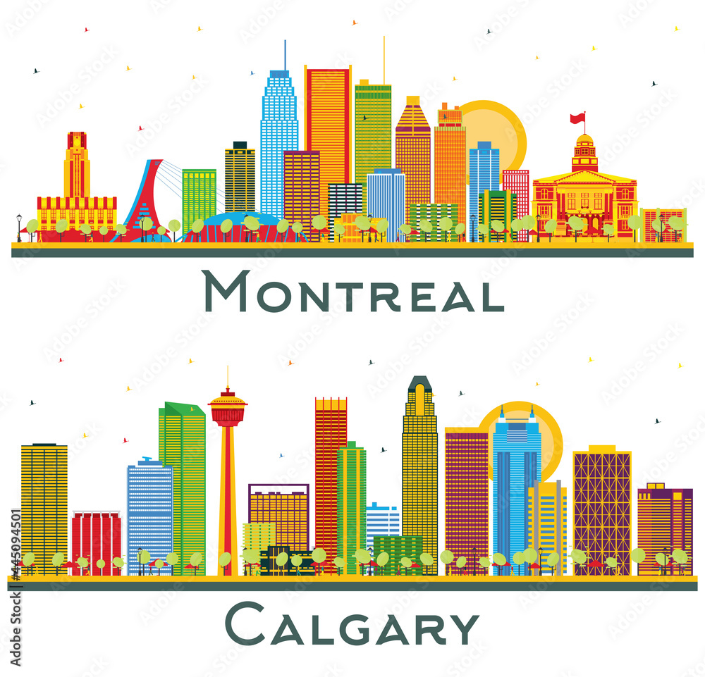 Calgary and Montreal Canada City Skyline Set.