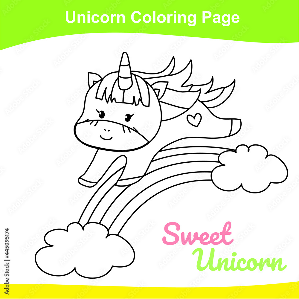 Unicorn coloring worksheet page. Coloring sweet unicorn worksheet page ...
