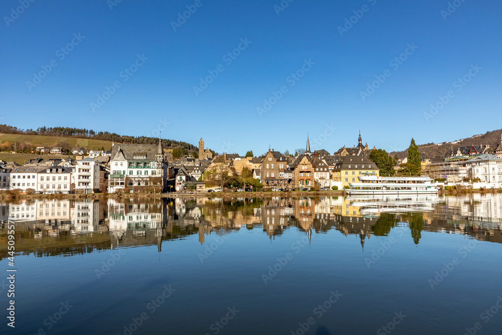 scenic view to Traben Trarbach with river Mosel in foreground