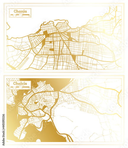 Chalcis and Chania Greece City Map Set.