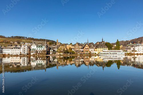 scenic view to Traben Trarbach with river Mosel in foreground photo