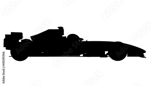 Silhouette of a racing car isolated on a white background. Side view. Vector illustration