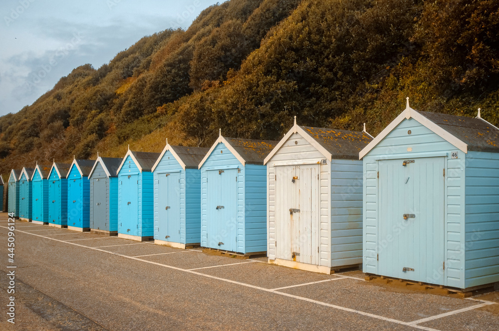 Closed Beach Huts, Bournemouth, Dorset, England Closed Beach Huts, Bournemouth, Dorset, England
