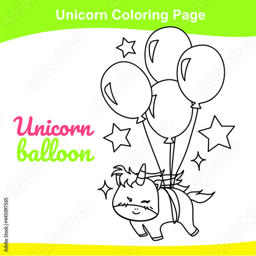 Unicorn coloring worksheet page. Coloring kawaii unicorn worksheet page. Educational printable coloring worksheet. Additional worksheet for kids. Vector illustration in cartoon style. 