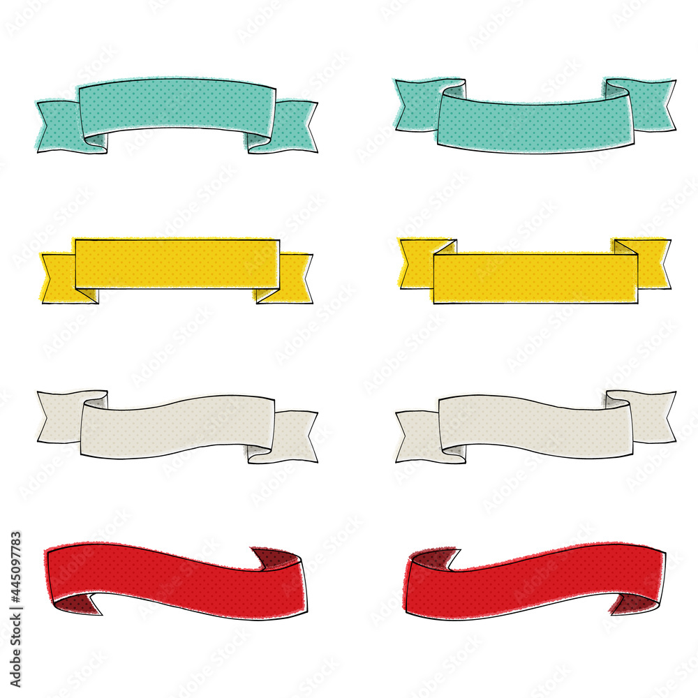 hand drawn style ribbon illustration set (white background, vector, cut out)