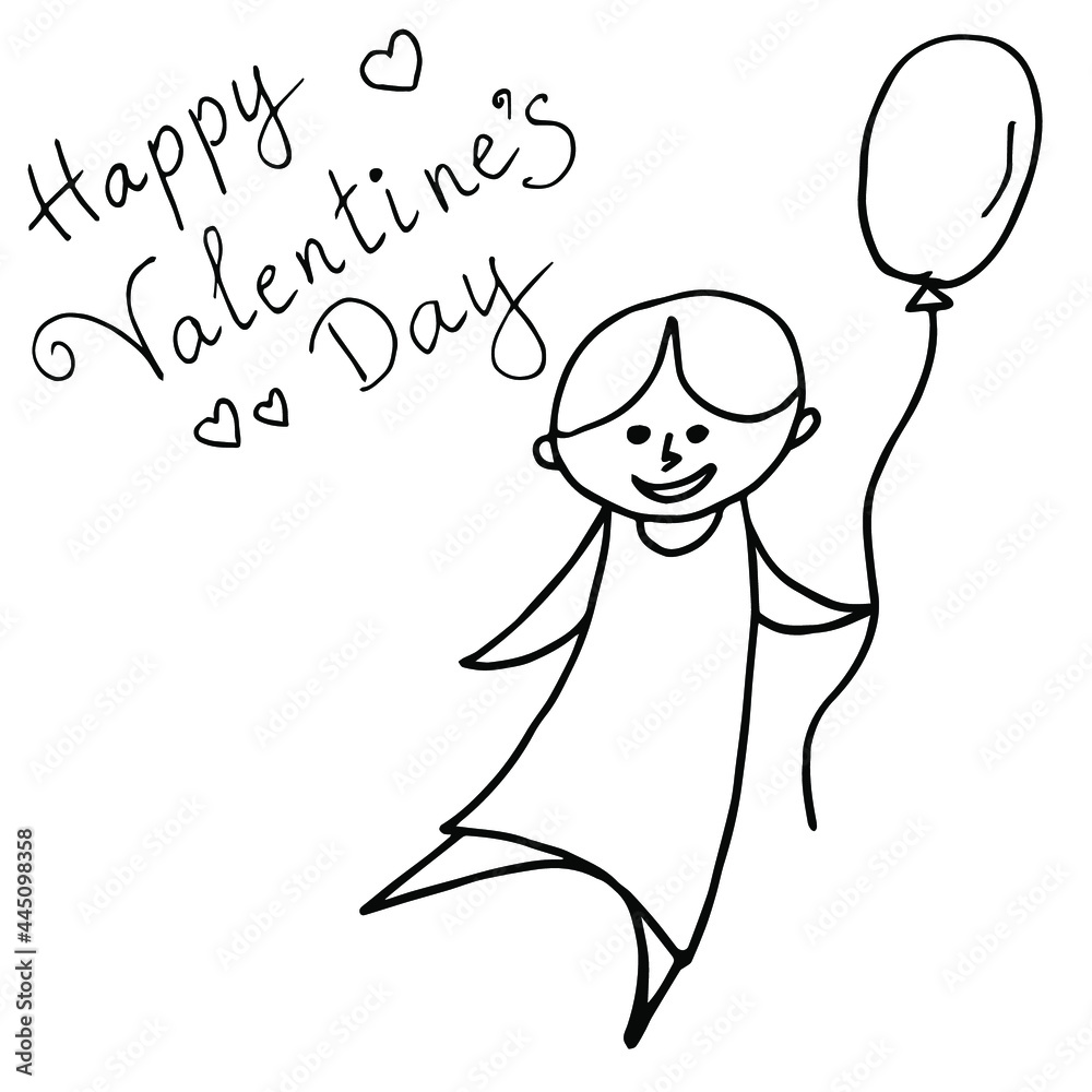 Hand-drawn funny girl with a balloon in her hand, the inscription Hand-drawn funny girl with a balloon in her hand, the inscription