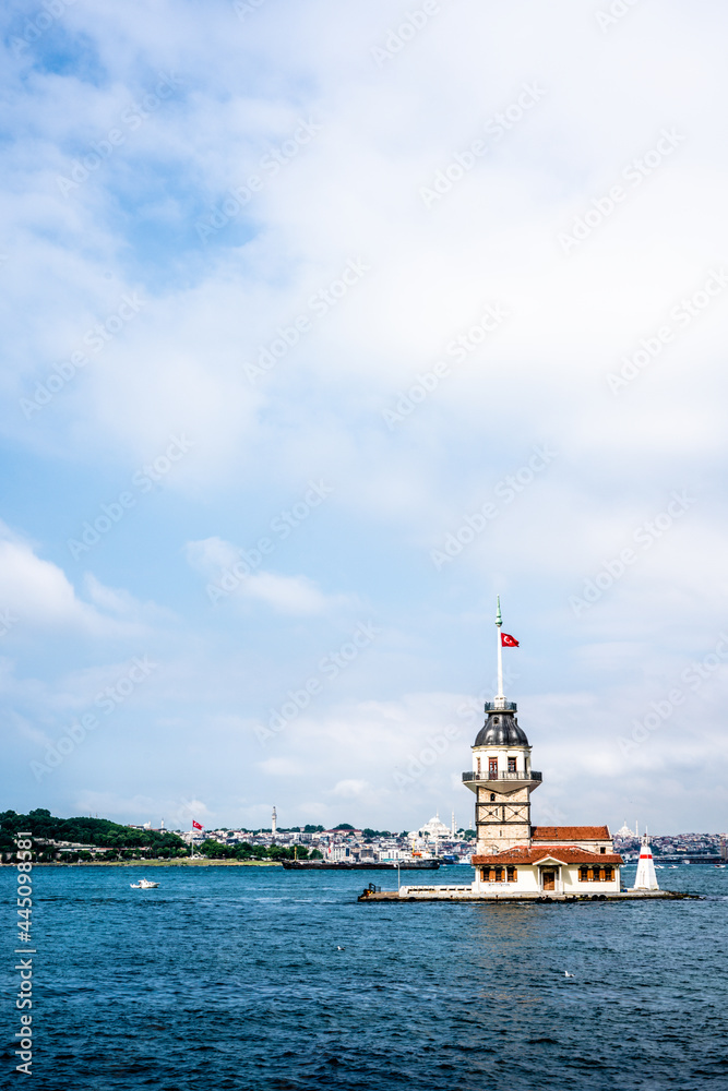 Istanbul, Bosphorus, Uskudar. Ancient lighthouse of the Ottoman period. Girl tower. (maiden's Tower) (Kiz Kulesi)