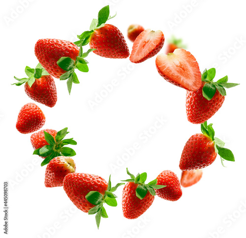 Lots of strawberries in the shape of a frame. Isolated on a white background