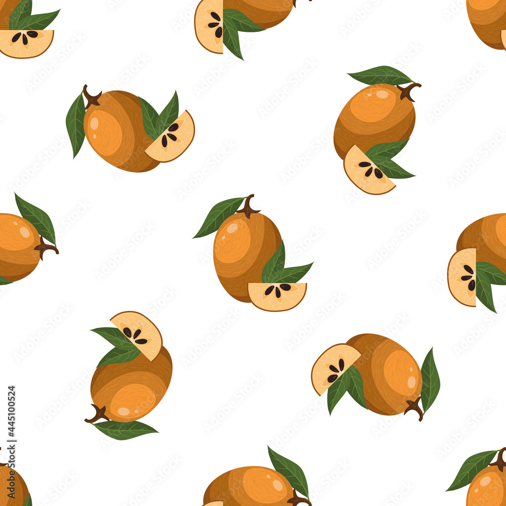 Seamless pattern with fresh sapodilla fruits isolated on white background. Summer fruits for healthy lifestyle. Organic fruit. Cartoon style. Vector illustration for any design. Seamless pattern with fresh sapodilla fruits isolated on white background. Summer fruits for healthy lifestyle. Organic fruit. Cartoon style. Vector illustration for any design.