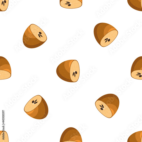 Seamless pattern with fresh sapodilla fruits isolated on white background. Summer fruits for healthy lifestyle. Organic fruit. Cartoon style. Vector illustration for any design.