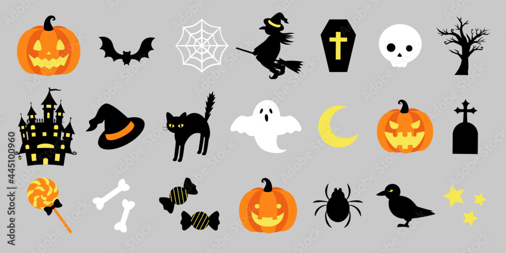 可愛くておしゃれなハロウィンのシルエットのアイコンのべクターイラストセット Halloween シンボル Stock Vektorgrafik Adobe Stock