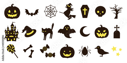 可愛くておしゃれなハロウィンのシルエットのアイコンのべクターイラストセット(HALLOWEEN,シンボル)