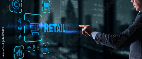 Retail concept marketing channels E-commerce Shopping automation on virtual screen