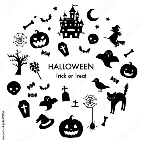 可愛くておしゃれなハロウィンのアイコンのべクターイラストセットフレーム(背景,HALLOWEEN,シンボル,シルエット)