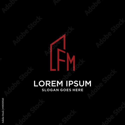 FM initial monogram with building logo design