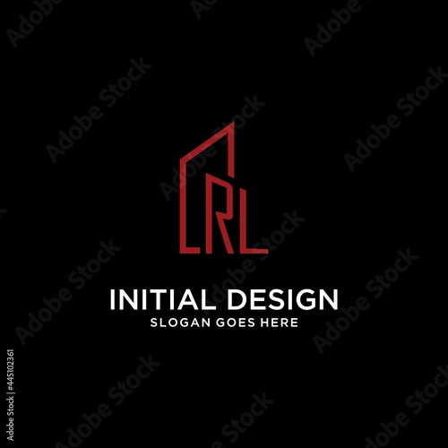 RL initial monogram with building logo design