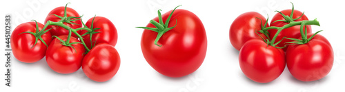 Tomato with slices isolated on white background with clipping path and full depth of field. Set or collection