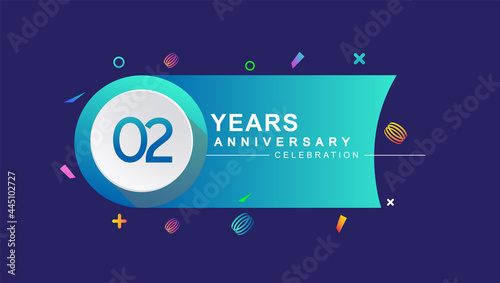 2nd years anniversary celebration with colorful design, circle and ribbon isolated on dark background