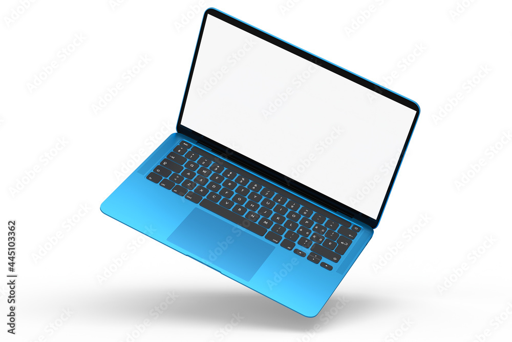 Realistic aluminum laptop with empty white screen isolated on white background. Realistic aluminum laptop with empty white screen isolated on white background.