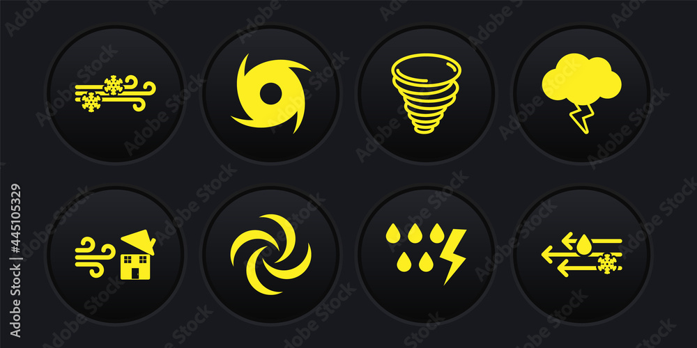 Set Tornado swirl, Storm, Wind and rain with snow and icon. Vector Set Tornado swirl, Storm, Wind and rain with snow and icon. Vector