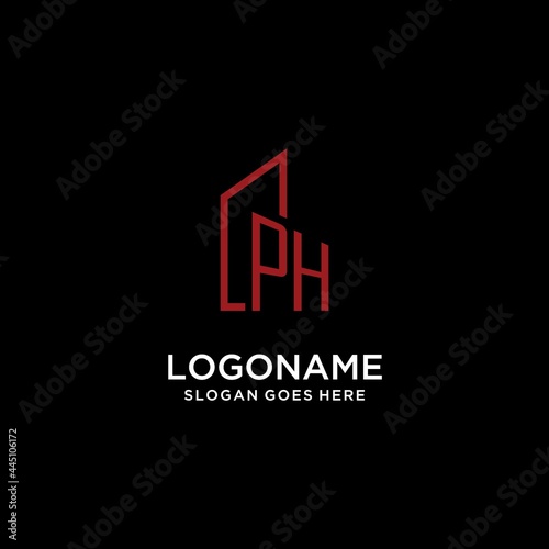 PH initial monogram with building logo design