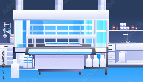 empty no people chemical research laboratory with different equipment scientist workplace science education concept