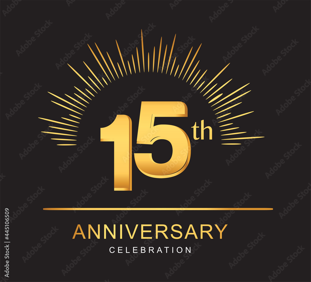 Fototapeta premium 15th anniversary design with golden color and firework for anniversary celebration
