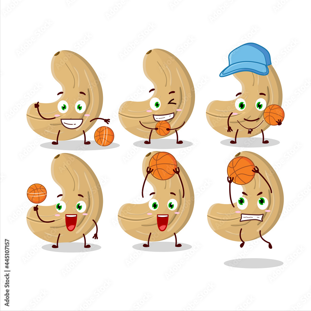 Talented cashew nuts cartoon character as a basketball athlete Talented cashew nuts cartoon character as a basketball athlete