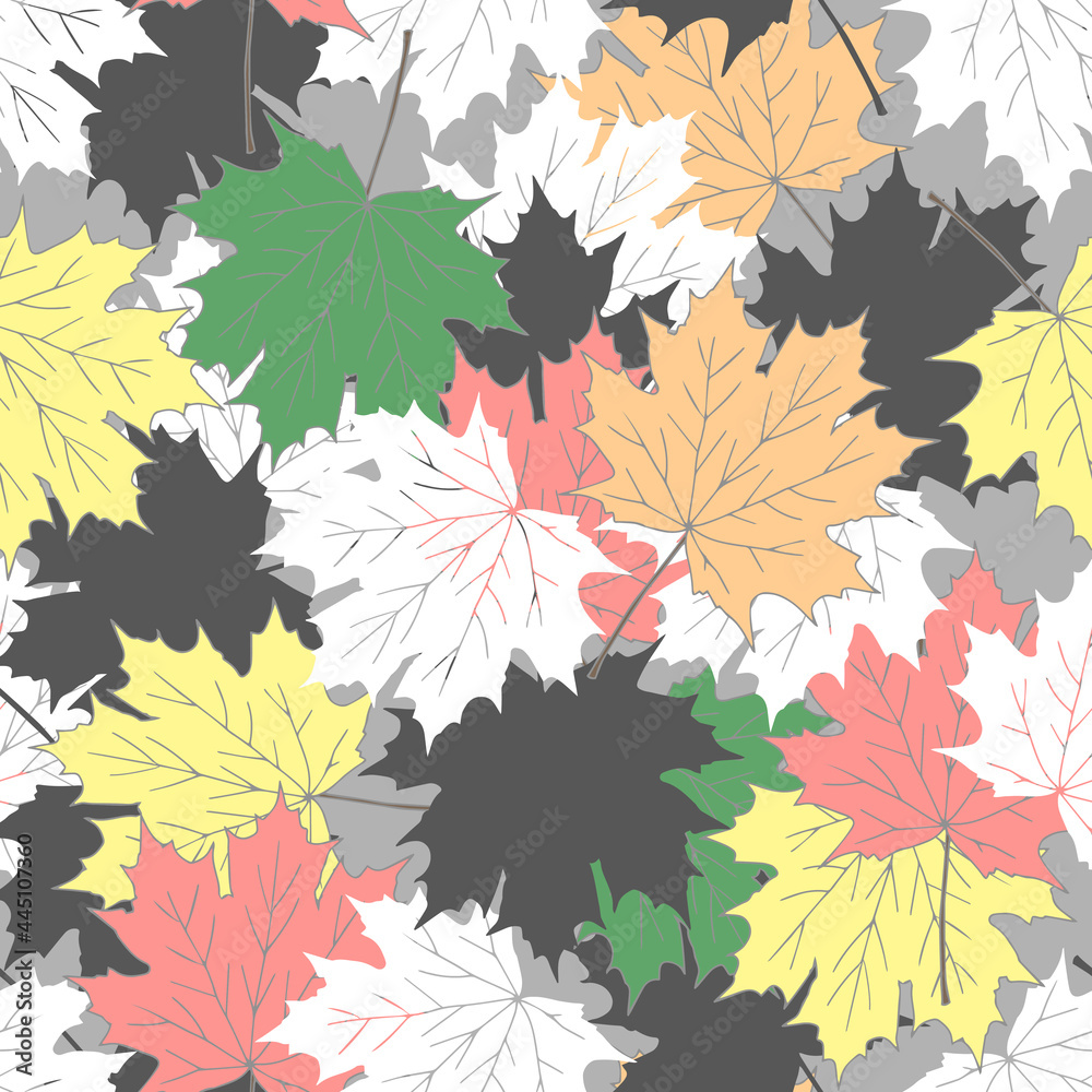 Vector Illustration Hand drown of colored maple tree leaves. Seamless pattern