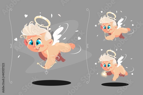 Cute angel flying with white wings