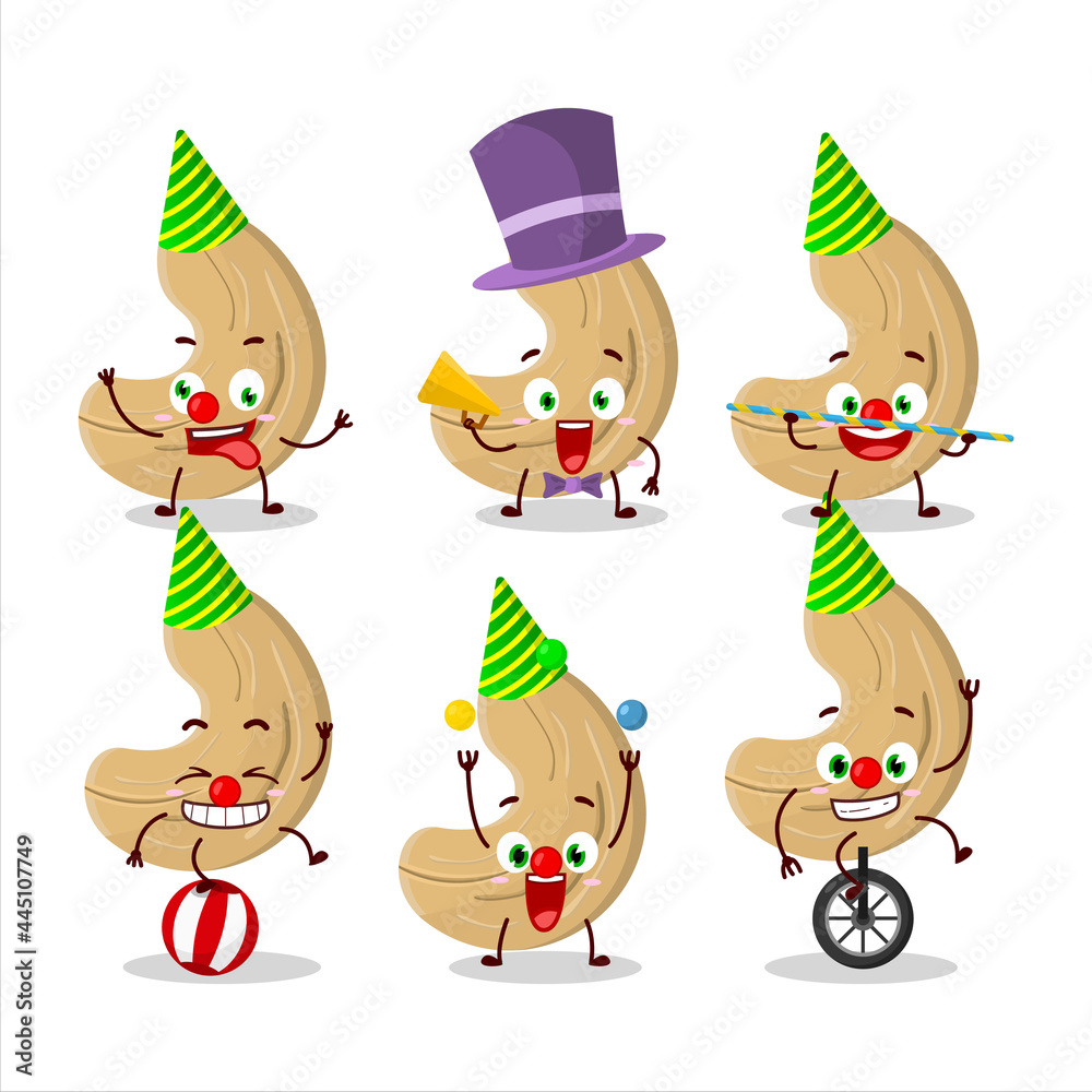 Cartoon character of cashew nuts with various circus shows Cartoon character of cashew nuts with various circus shows