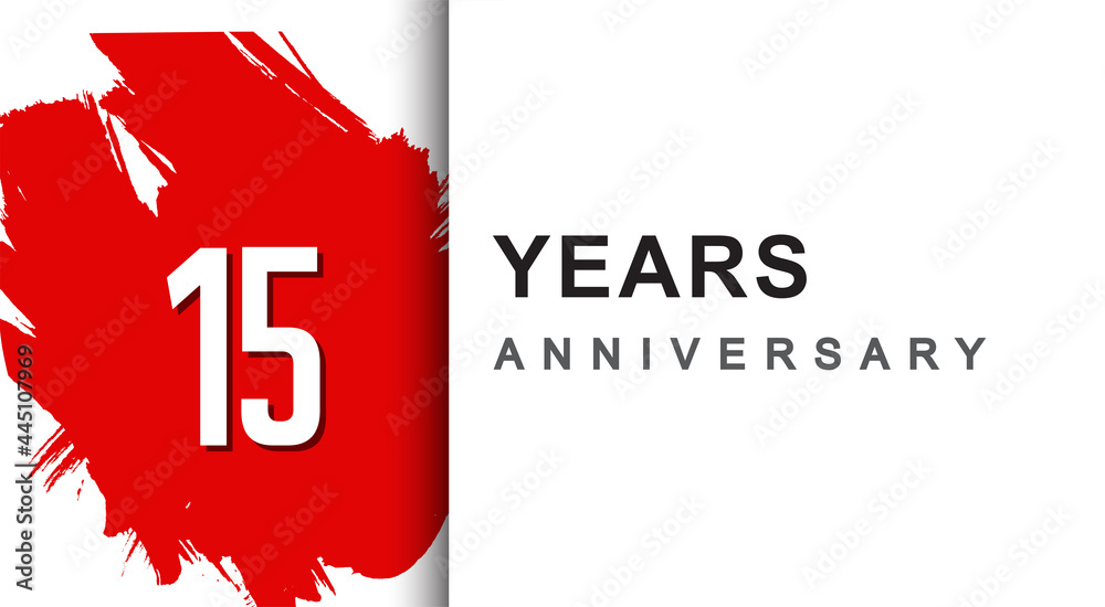 15th years anniversary design with red brush isolated on white background for company celebration event 15th years anniversary design with red brush isolated on white background for company celebration event