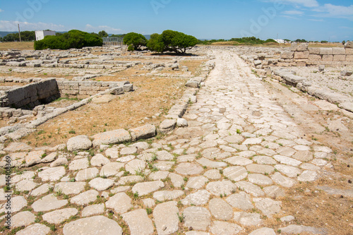 Ancient Roman road in the archaeological site of Egnatia. Puglia, Italy