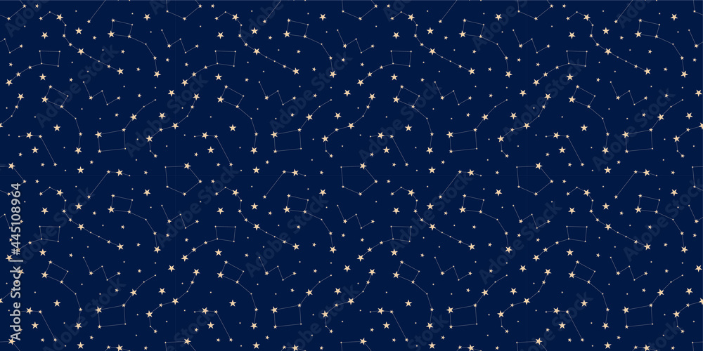 Fototapeta premium Vector Seamless Pattern, Starry Sky, Pastel Colors, Night Sky, Constellations and Stars, Background. 