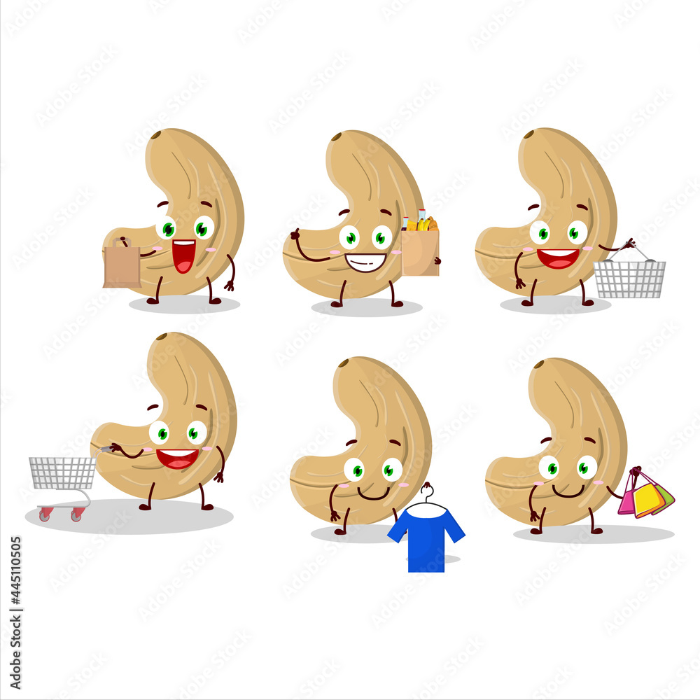 A Rich cashew nuts mascot design style going shopping A Rich cashew nuts mascot design style going shopping