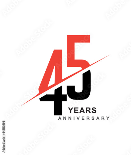 45th anniversary logo red and black swoosh design isolated on white background for anniversary celebration.
