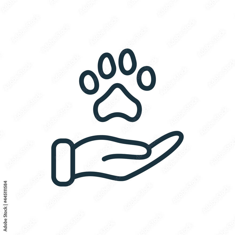 Animal Paw and Human Hand Linear Icon. Animal Donation, Care and Protection concept. Adoption of Pets, Shelter, Charity Line Icon. Animal welfare Pictogram. Editable Stroke. Vector illustration Animal Paw and Human Hand Linear Icon. Animal Donation, Care and Protection concept. Adoption of Pets, Shelter, Charity Line Icon. Animal welfare Pictogram. Editable Stroke. Vector illustration