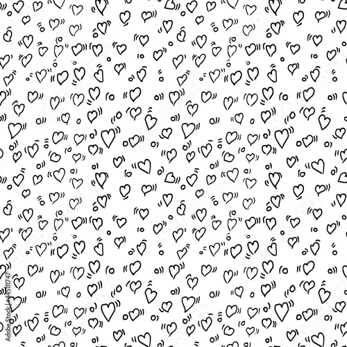 Seamless hearts vector pattern. Doodle vector with hearts icons on white background. Vintage hearts pattern  sweet elements background for your project  menu  cafe shop. 