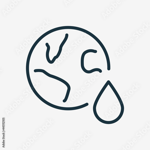 Planet Earth and Water Drop Line Icon. Concept of Save Water. World Water Day. Global Resources of Liquid of Earth Line Icon. Symbol of Ecology and Environment. Editable stroke. Vector illustration