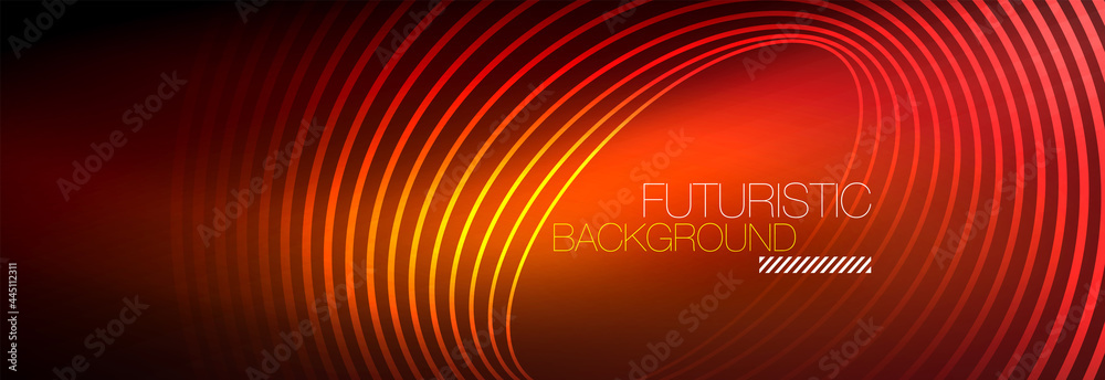 Dark abstract background with glowing neon circles. Trendy layout template for business or technology presentation, internet poster or web brochure cover, wallpaper Dark abstract background with glowing neon circles. Trendy layout template for business or technology presentation, internet poster or web brochure cover, wallpaper