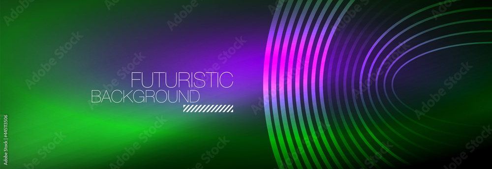 Dark abstract background with glowing neon circles. Trendy layout template for business or technology presentation, internet poster or web brochure cover, wallpaper Dark abstract background with glowing neon circles. Trendy layout template for business or technology presentation, internet poster or web brochure cover, wallpaper