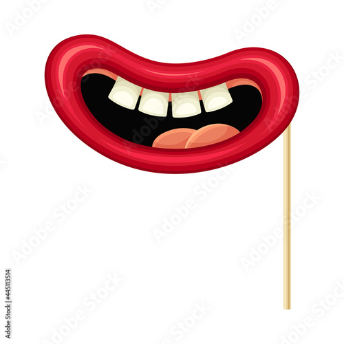 Open Mouth on Stick as Party Birthday Photo Booth Prop Vector Illustration