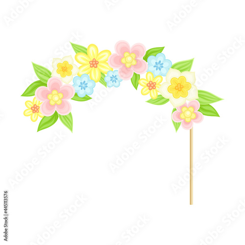Floral Hairband on Stick as Party Birthday Photo Booth Prop Vector Illustration