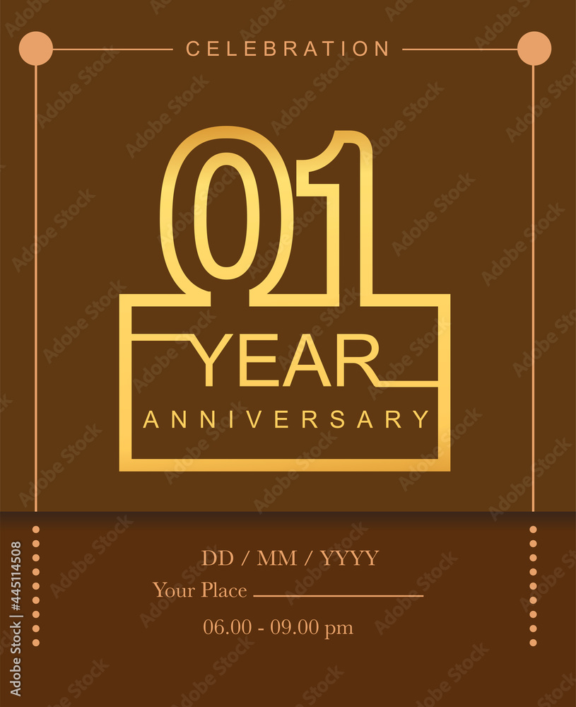 1st years golden anniversary design line style with square golden color for anniversary celebration event. 1st years golden anniversary design line style with square golden color for anniversary celebration event.