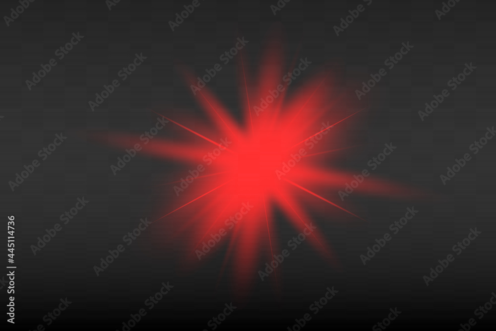 Red glowing light explodes on a transparent background. Sparkling magical dust particles. Bright Star. Transparent shining sun, bright flash. Vector sparkles. To center a bright flash Red glowing light explodes on a transparent background. Sparkling magical dust particles. Bright Star. Transparent shining sun, bright flash. Vector sparkles. To center a bright flash