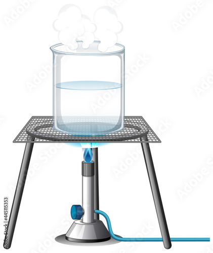 Water in a beaker on metal grille isolated