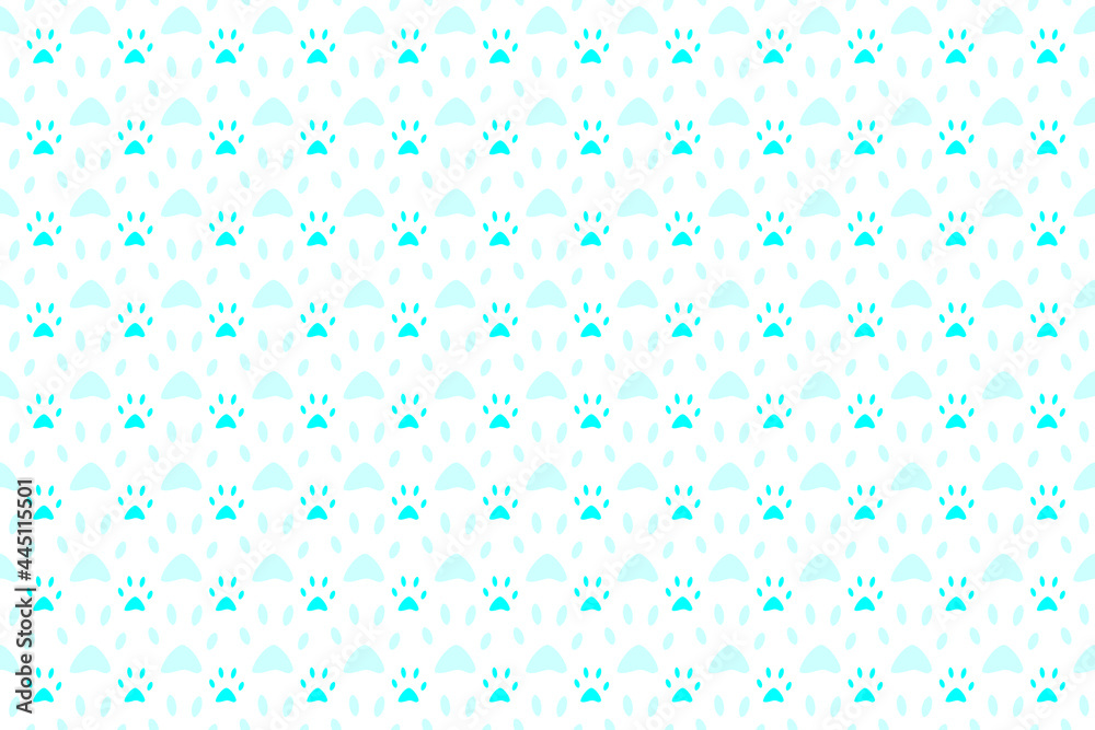 Seamless wallpaper with tiled pattern of cute dog footprints on a white background.