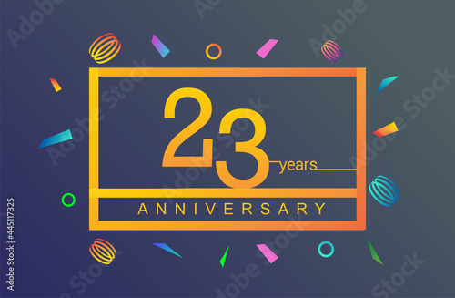 23rd years anniversary celebration white square style isolated with colorful confetti background, design for anniversary celebration.