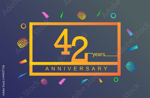 42nd years anniversary celebration white square style isolated with colorful confetti background, design for anniversary celebration.